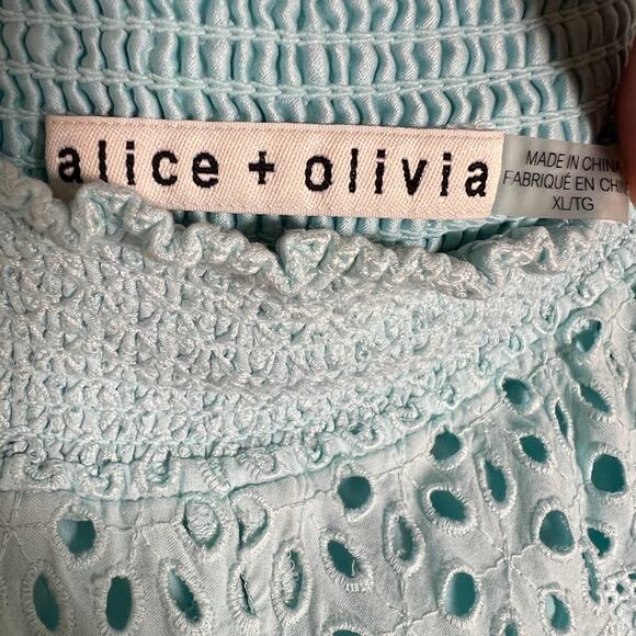 Alice + Olivia Russell Eyelet Pull-On Pants XL Powder Blue Wide Leg Chic - Picture 7 of 9